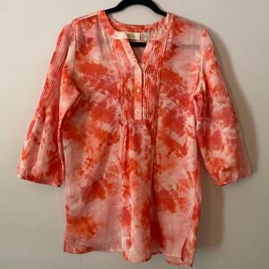 Chico's Pink White Tie-Dye Popover Blouse 3/4 Sleeves Women's size 1 / Medium